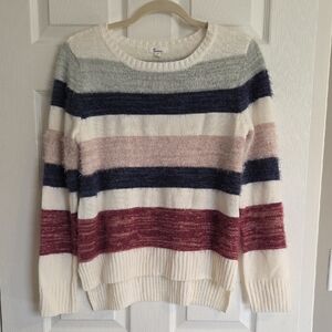 Madison Cream Striped Crewneck Sweater with Navy, Blush & Burgundy